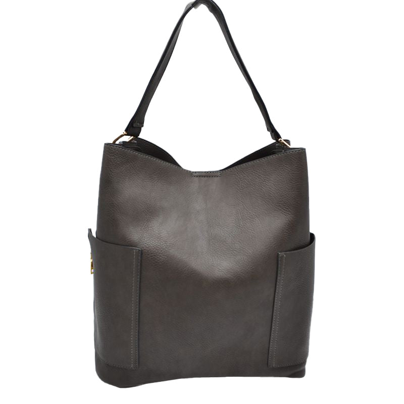2-in-1 Chic Satchel Side Pocket Bucket Bag with Long Strap from Madeline Love