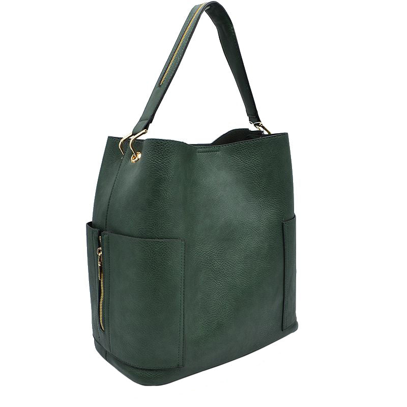 2-in-1 Chic Satchel Side Pocket Bucket Bag with Long Strap from Madeline Love