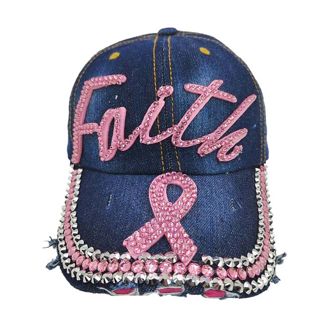 Bling Pink Ribbon Faith Message Baseball Cap from Madeline Love