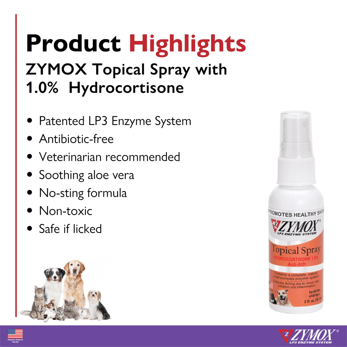Zymox Veterinary Strength Topical Spray Hydrocortisone 1.0% for Dogs & Cats (2 oz) from HardyPaw