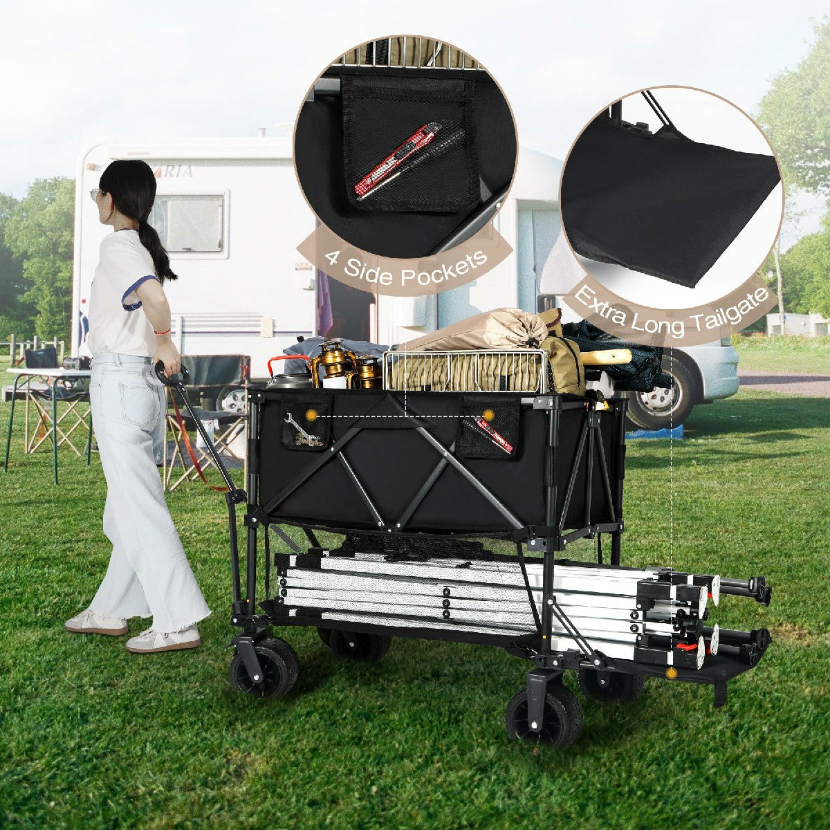 Large Collapsible Double Decker Wagon, 450lbs Heavy Duty From Redcamp