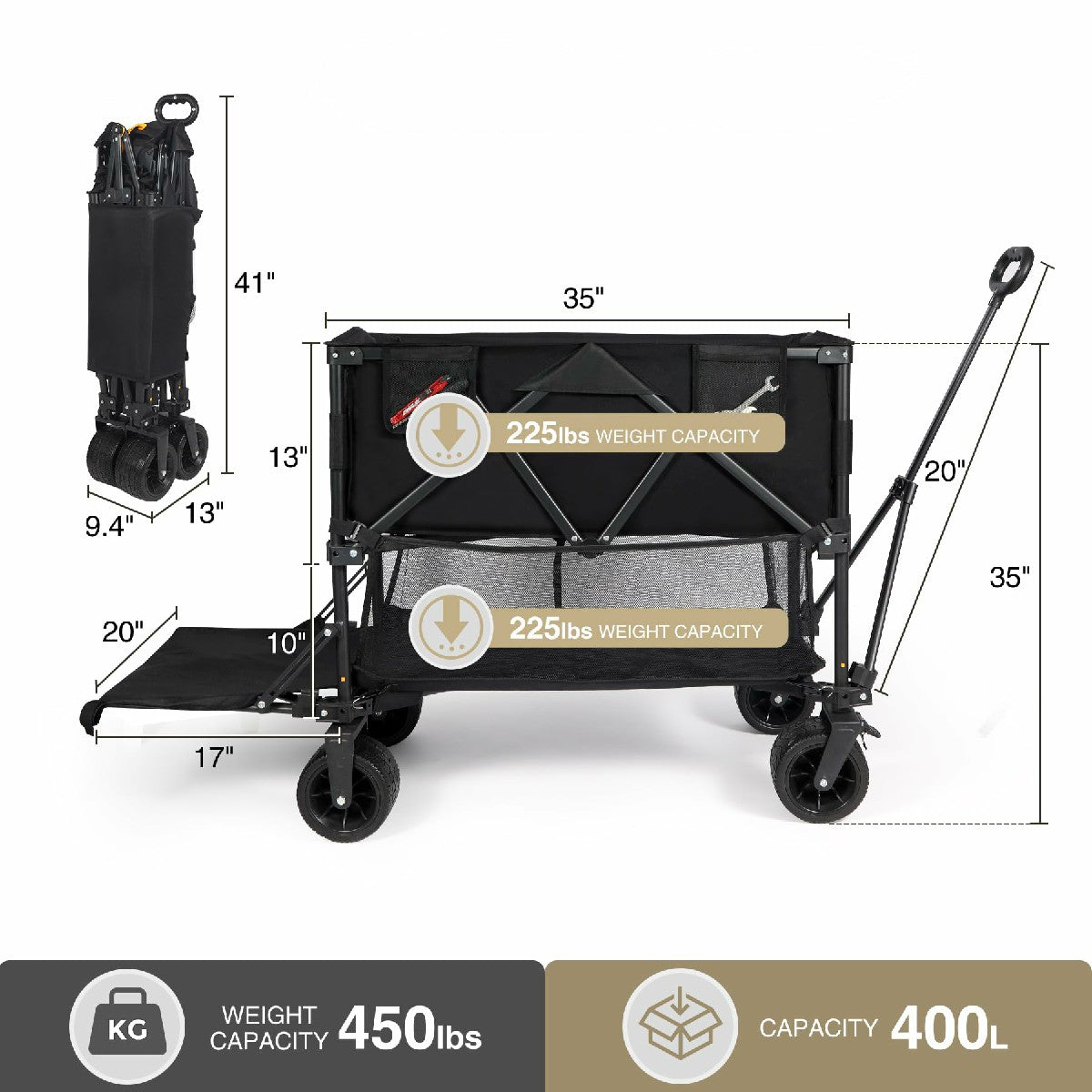Large Collapsible Double Decker Wagon, 450lbs Heavy Duty From Redcamp