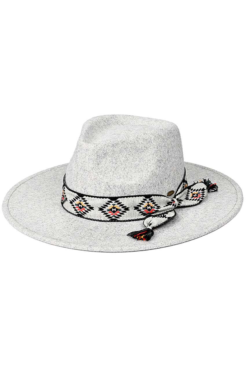 C.C Aztec Trim Band Vegan Felt Panama Hat from Madeline Love