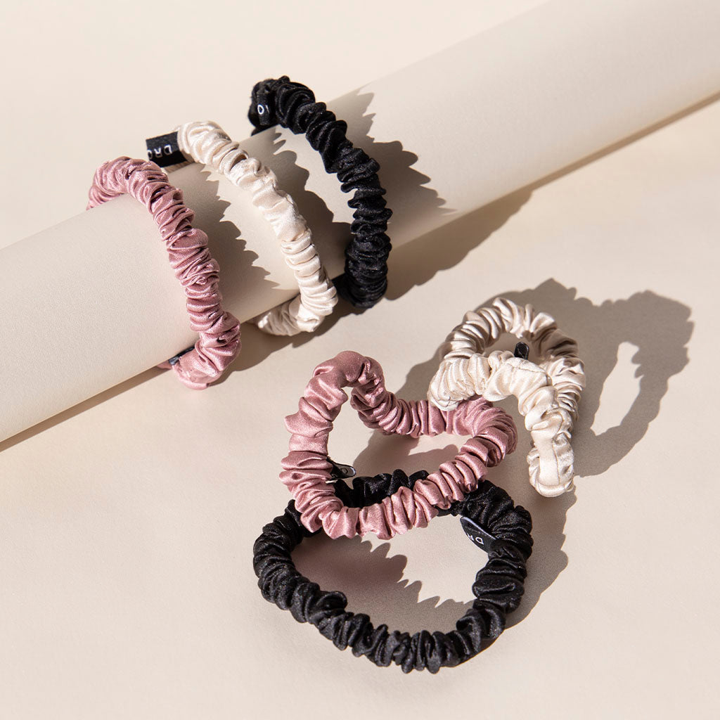 Skinny Scrunchie Set - Rose, Dusty, Black from Drowsy