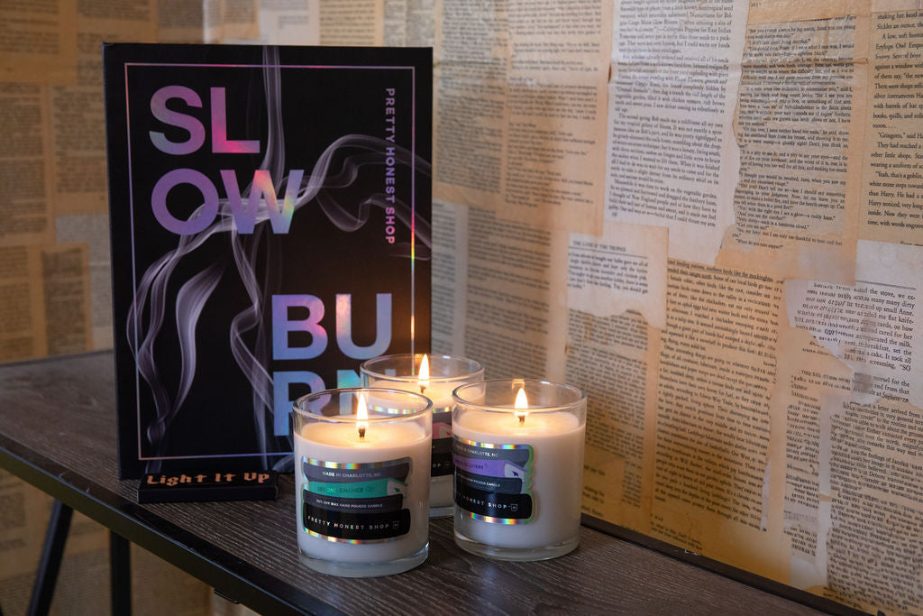 Slow Burn Book Candle Collection from Pretty Honest Candles