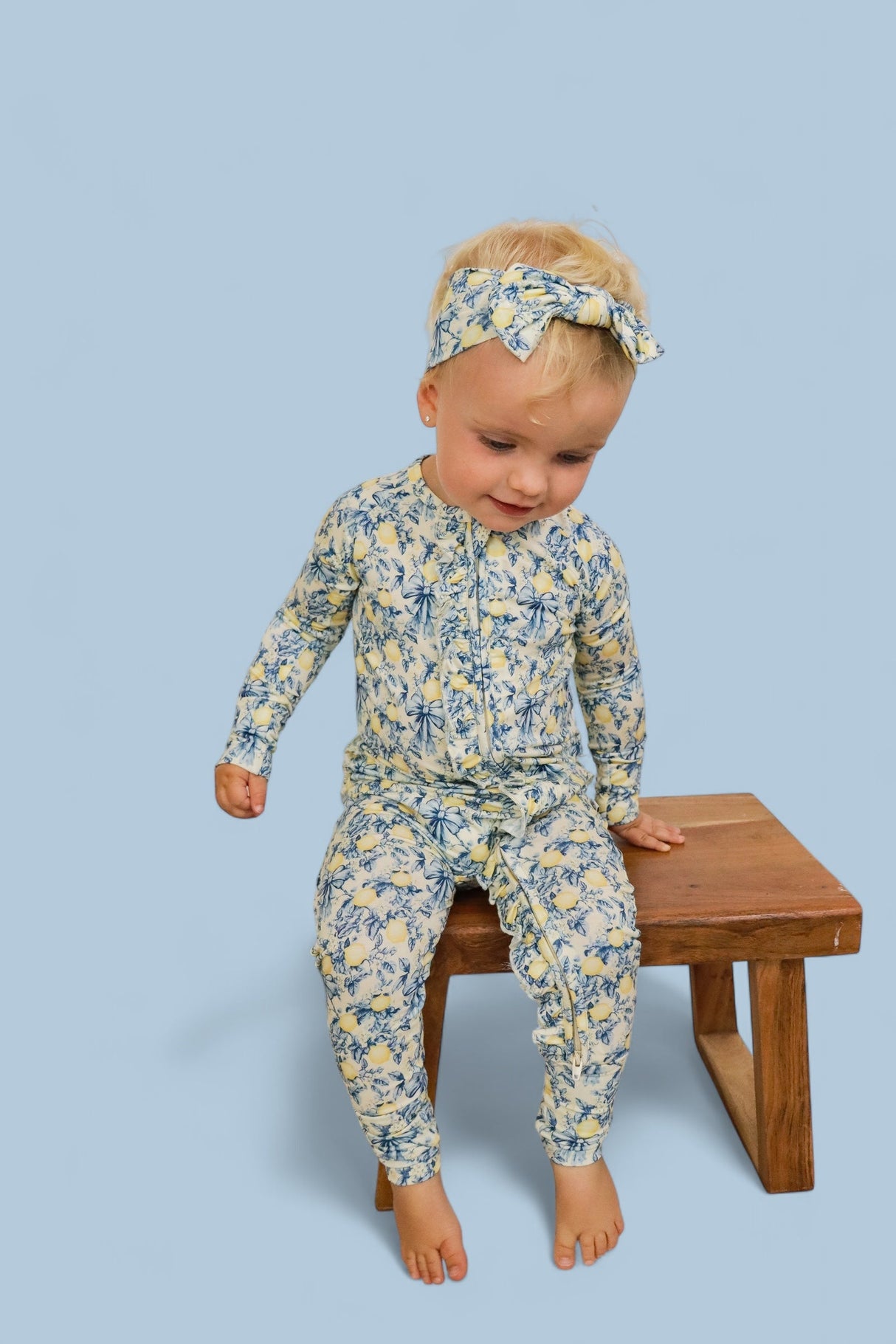 VINTAGE CITRUS TOILE DREAM RUFFLE ROMPER from DREAM BIG LITTLE CO