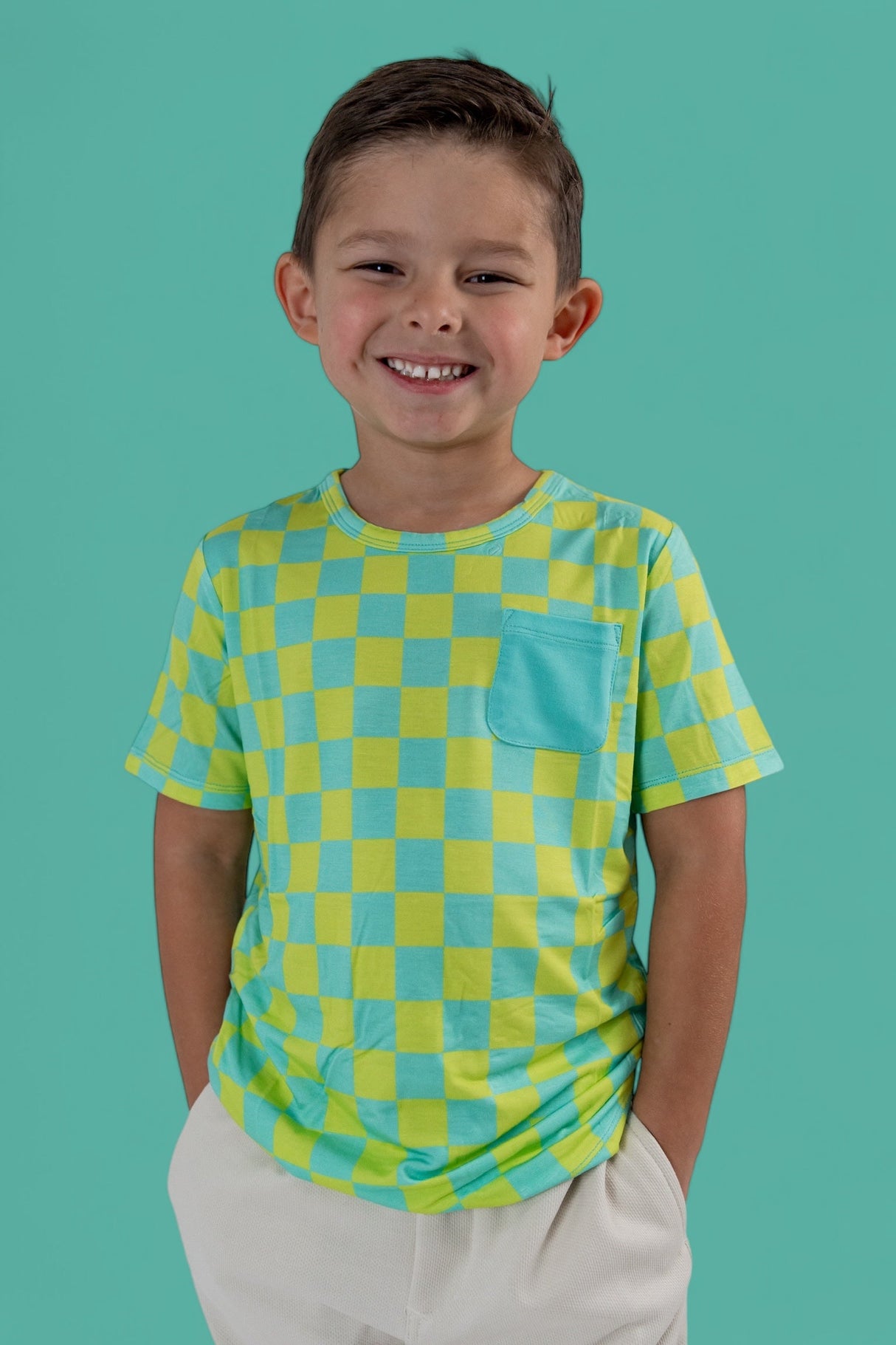 BE BOLD CHECKERS DREAM POCKET TEE from DREAM BIG LITTLE CO
