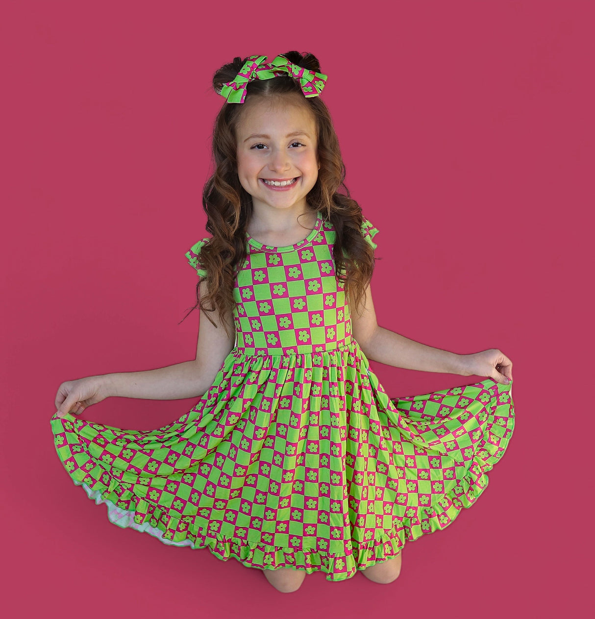WILD DAISY CHECKERS DREAM RUFFLE DRESS from DREAM BIG LITTLE CO
