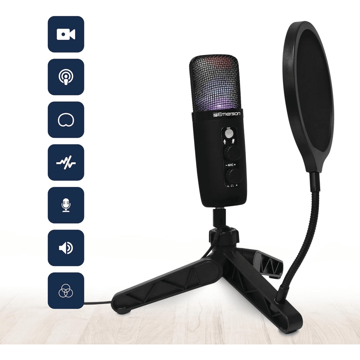 Emerson USB Gaming and Streaming Condenser Microphone with LED Lighting from Jupiter Gear Home