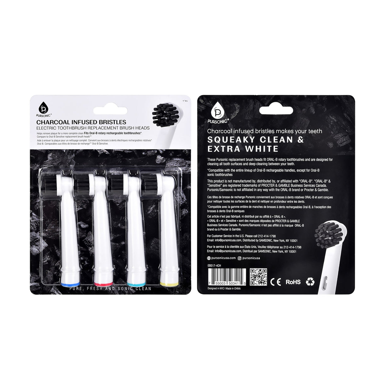 Pursonic Charcoal Infused Bristles Electric Toothbrush Replacement Brush Heads from Pursonic