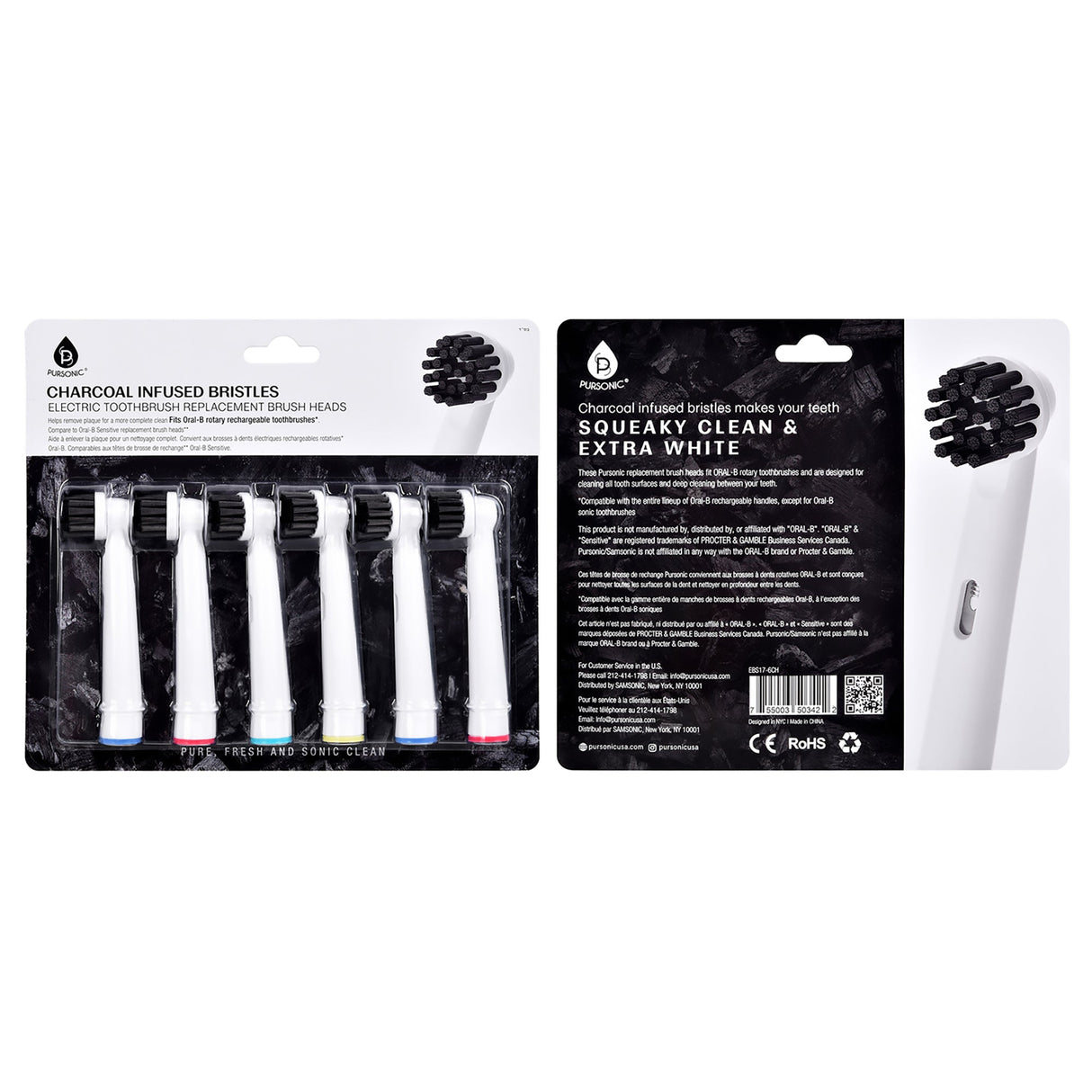 Pursonic Charcoal Infused Bristles Electric Toothbrush Replacement Brush Heads from Pursonic