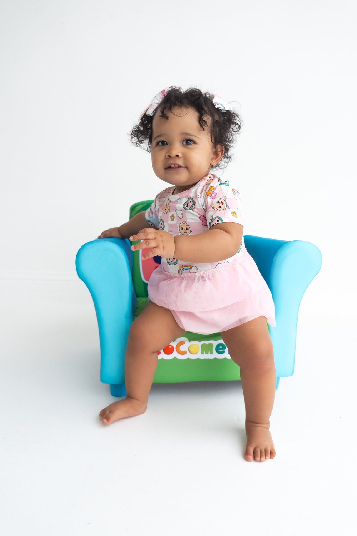 Dream Big Little Co x CoComelon JJ RAINBOW CHECKERS DREAM TUTU SHORT SLEEVE BODYSUIT DRESS from DREAM BIG LITTLE CO