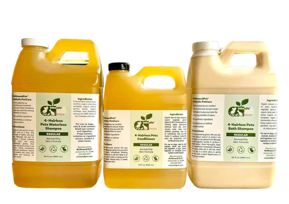 4-HAIRLESS PETS REGULAR SHAMPOO, WATERLESS SHAMPOO & CONDITIONER KIT from ReNewedPet