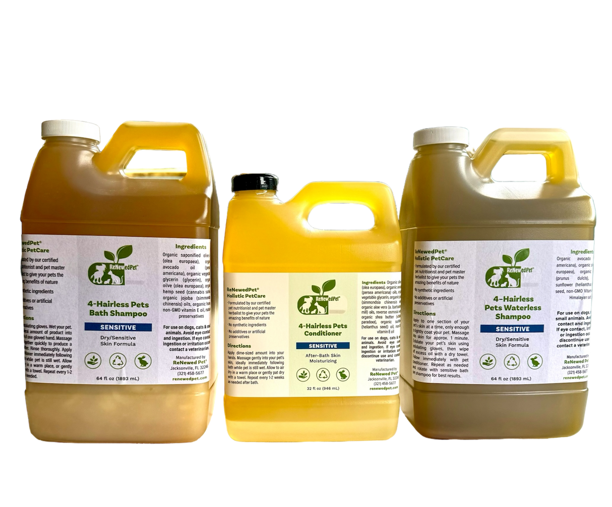 4-HAIRLESS PETS SENSITIVE SHAMPOO, WATERLESS & CONDITIONER KIT  from ReNewedPet