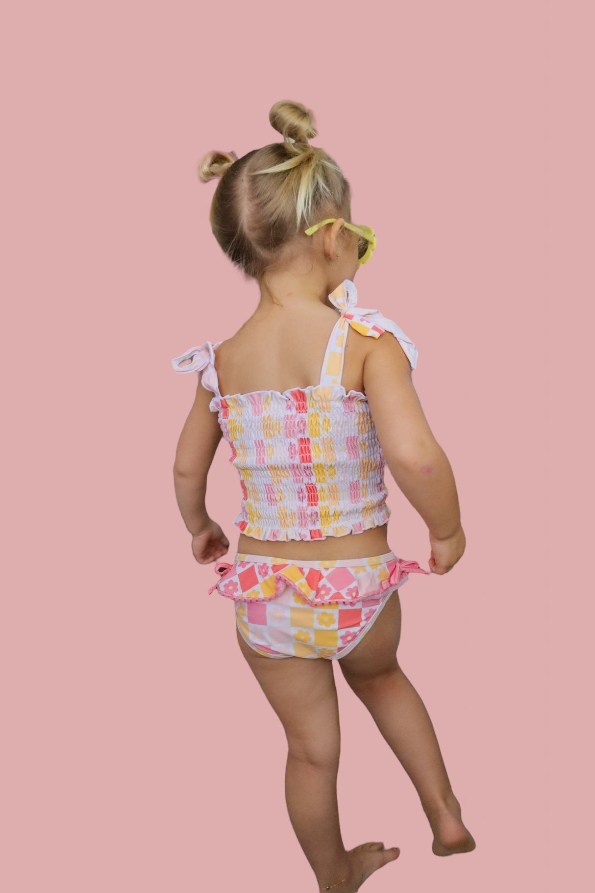 SUMMER SUNSET CHECKERS DREAM SMOCKED TANKINI TWO PIECE SWIM SUIT from DREAM BIG LITTLE CO