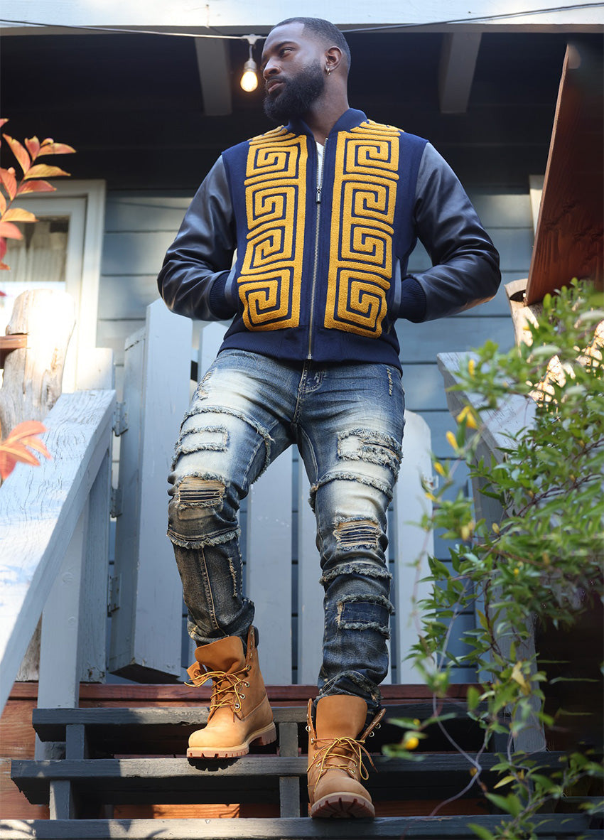 M4338 Adonis Wool Varsity Jacket - Navy From Makobi Jeans USA