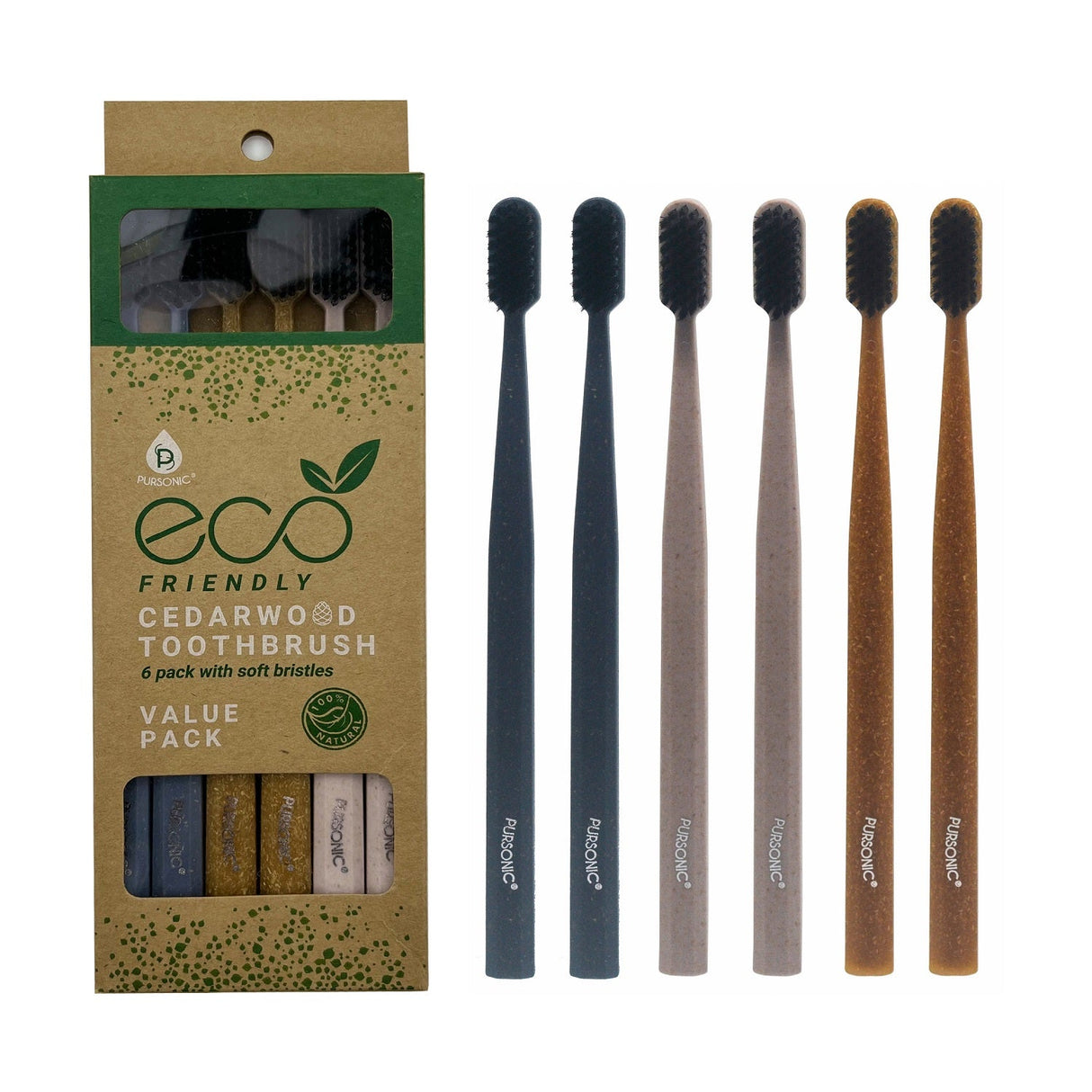 100% Eco-friendly Cedarwood Toothbrushes (6 Pack) from Pursonic