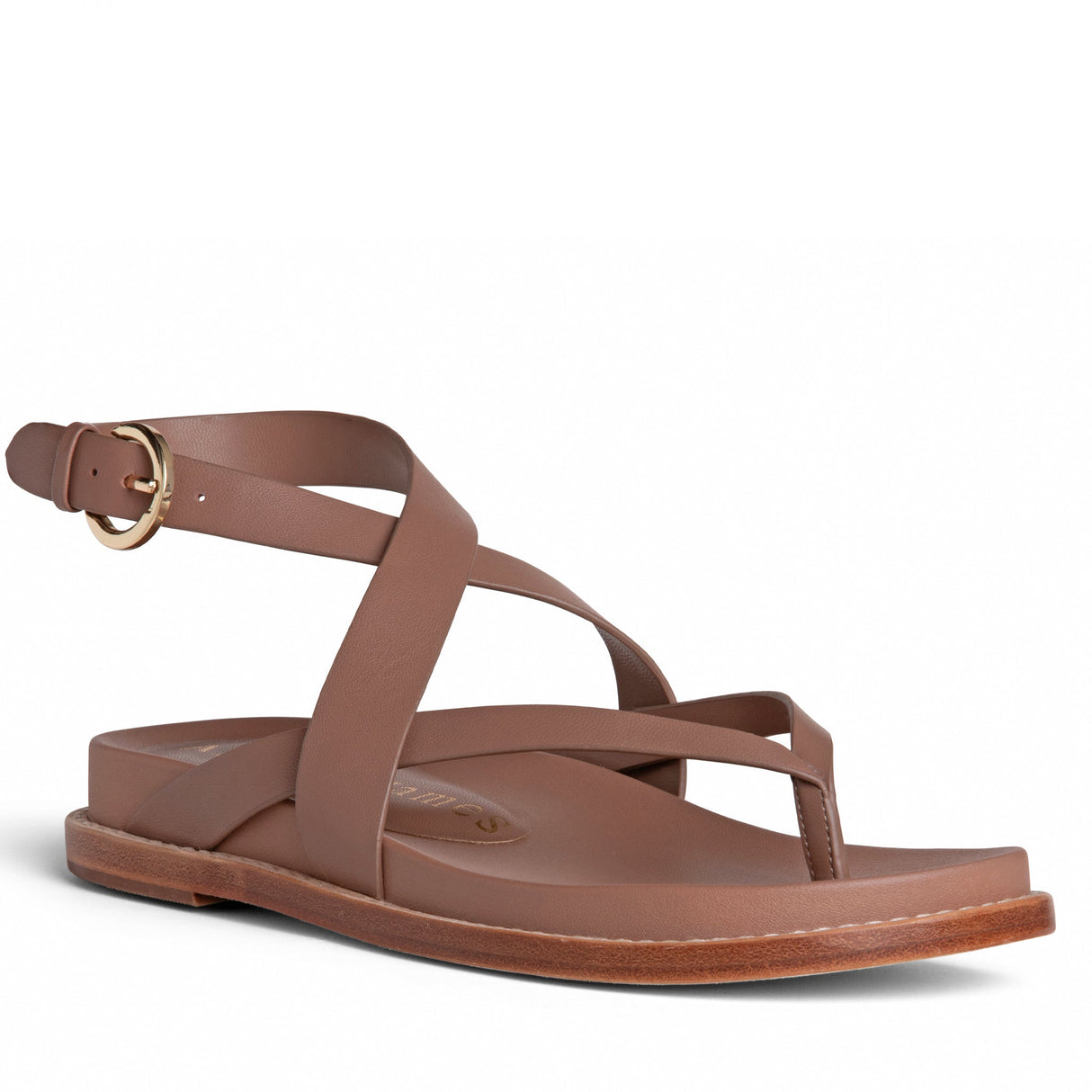 Elise Brown Flat Leather Sandal from Allegra James