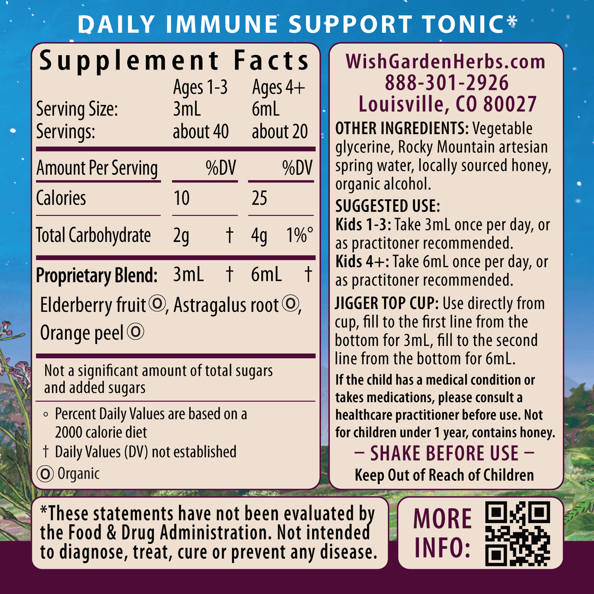 Elderberry Syrup Everyday Immunity for Kids from WishGarden Herbs