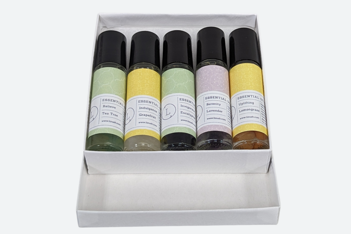 Essential Oils Roll-On with Crystals - set of 5 from Lizush