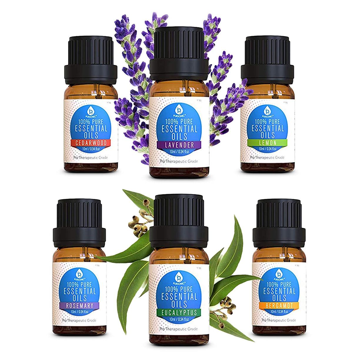 6 Pack of 100% Pure Essential Aromatherapy Oils from Pursonic