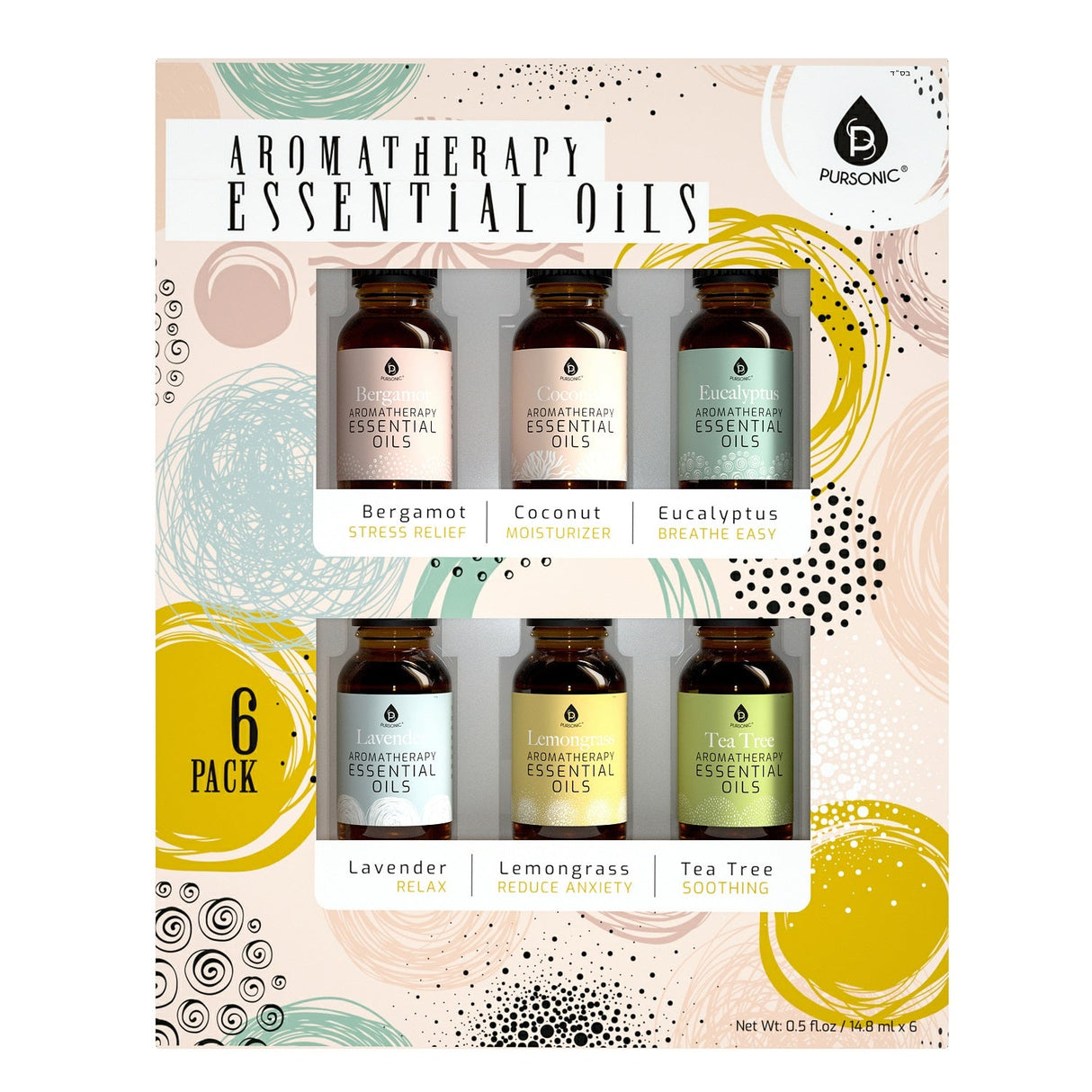 6 Pack of Aromatherapy Essential Oils from Pursonic