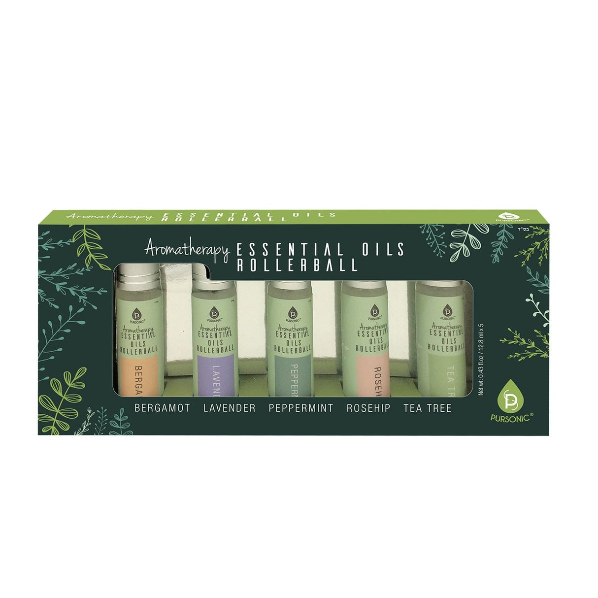 Aromatherapy Essential Oils Rollerballs (Bergamot, Lavender, Peppermint, Rosehip, Tea Tree) from Pursonic