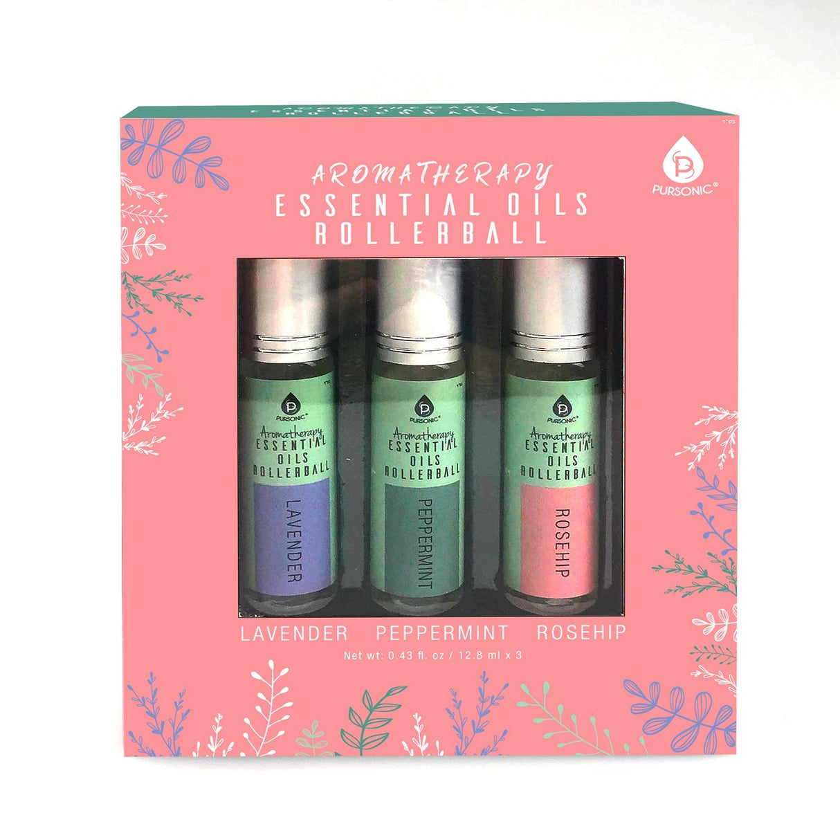 Aromatherapy Essential Oil Rollerballs (Lavender, Peppermint, Rosehip) from Pursonic