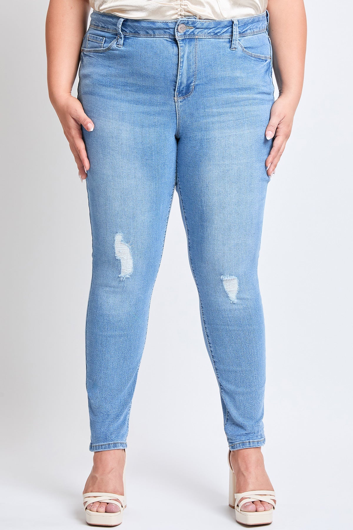Women's Plus Essential Sustainable Distressed Skinny Jeans  From YMI JEANS