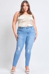 Women's Plus Essential Sustainable Distressed Skinny Jeans  From YMI JEANS