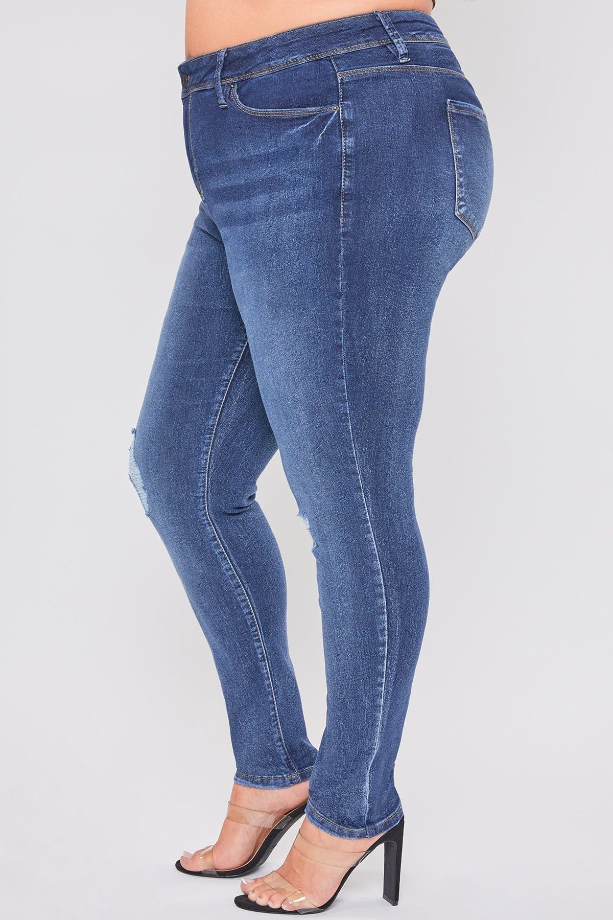 Women's Plus Essential Sustainable Distressed Skinny Jeans  From YMI JEANS