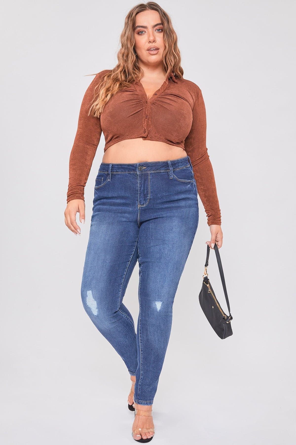 Women's Plus Essential Sustainable Distressed Skinny Jeans  From YMI JEANS