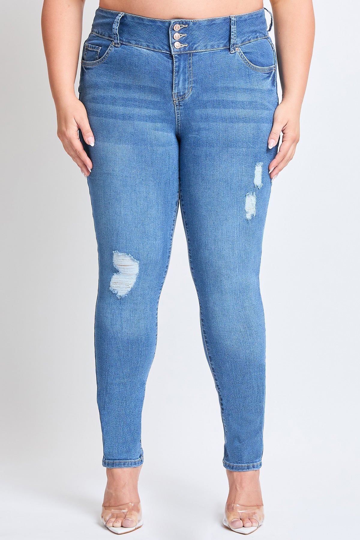 Women's Plus Essential Sustainable Distressed Skinny Jeans From YMI JEANS