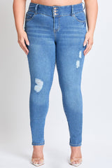 Women's Plus Essential Sustainable Distressed Skinny Jeans From YMI JEANS