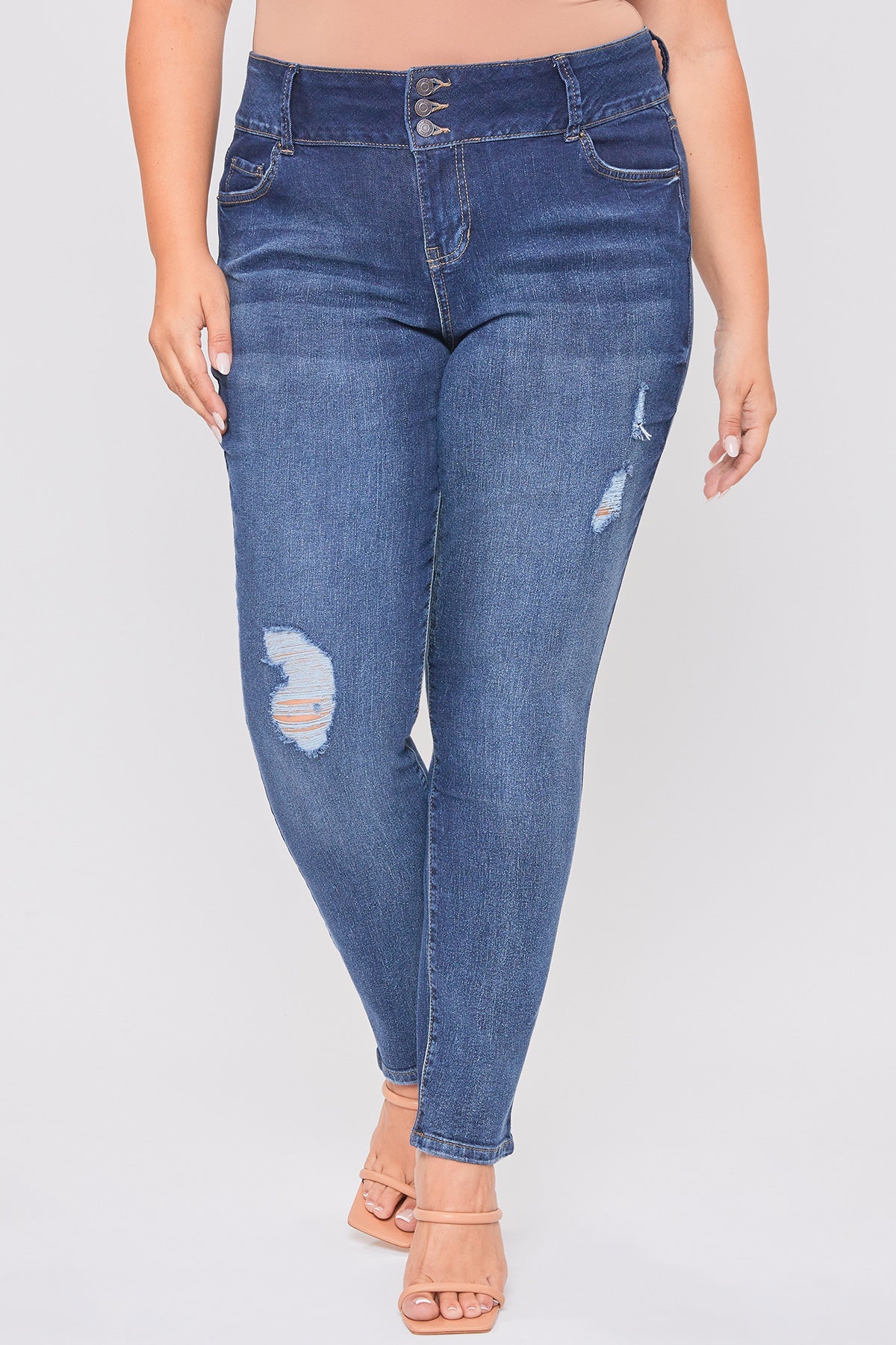 Women's Plus Essential Sustainable Distressed Skinny Jeans From YMI JEANS