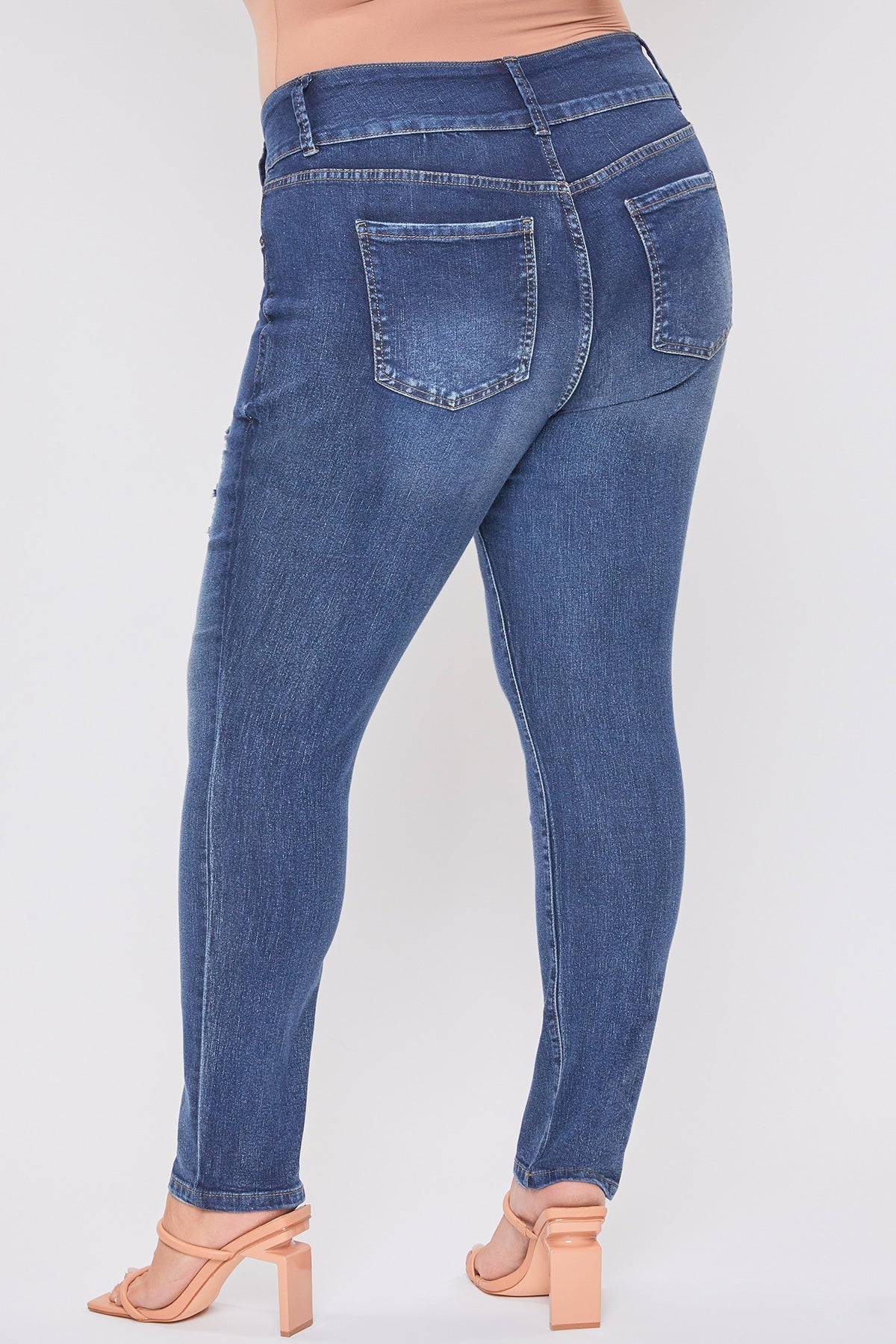 Women's Plus Essential Sustainable Distressed Skinny Jeans From YMI JEANS