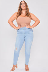 Women's Plus Essential Sustainable Distressed Skinny Jeans From YMI JEANS