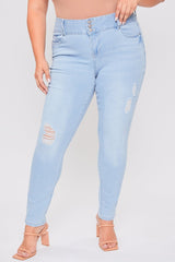 Women's Plus Essential Sustainable Distressed Skinny Jeans From YMI JEANS
