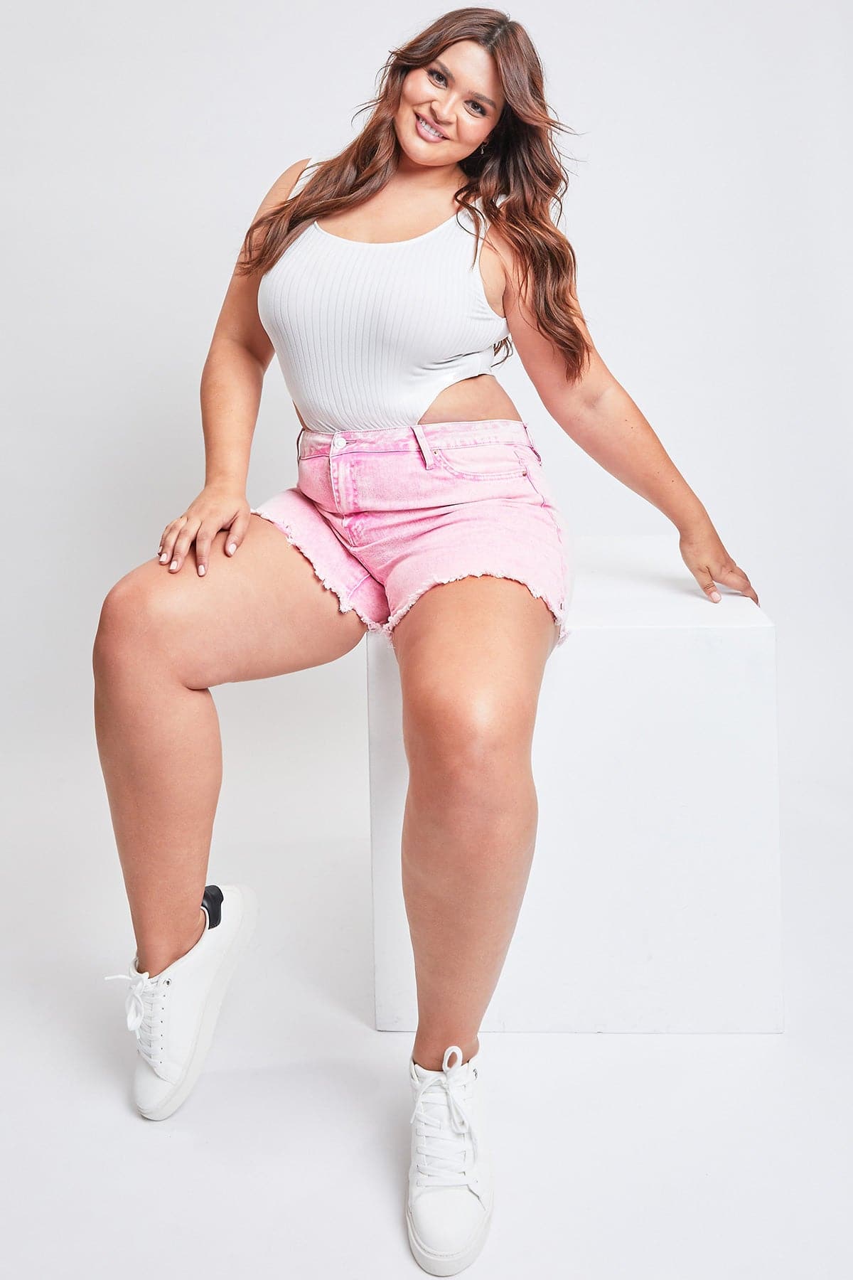 Women's Plus  80's Acid Wash Mom Shorts from YMI JEANS