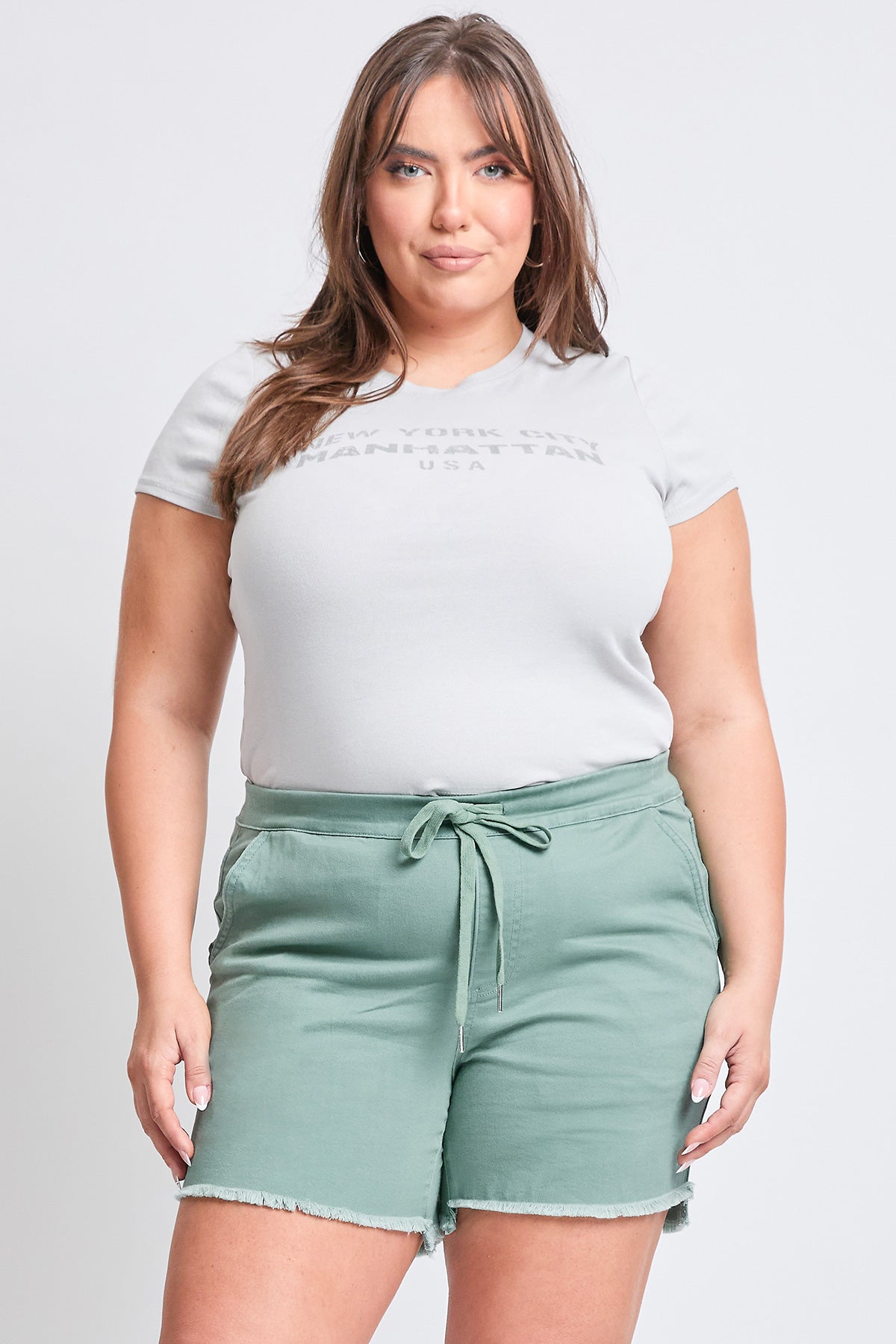 Women's Plus Frayed Hem Pull-on Shorts from YMI JEANS