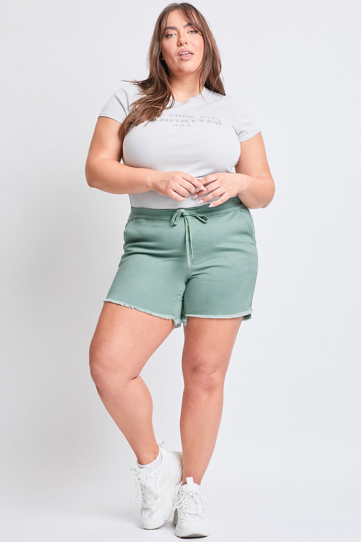Women's Plus Frayed Hem Pull-on Shorts from YMI JEANS