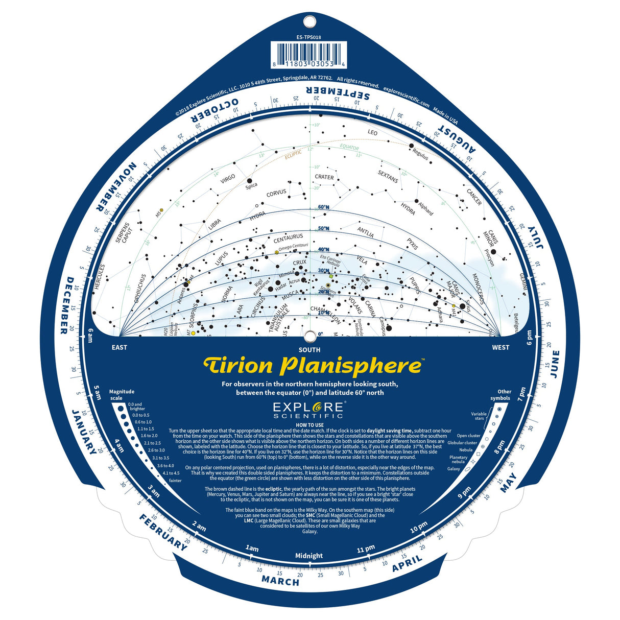Tirion Double-Sided Multi-Latitude Planisphere from Explore Scientific