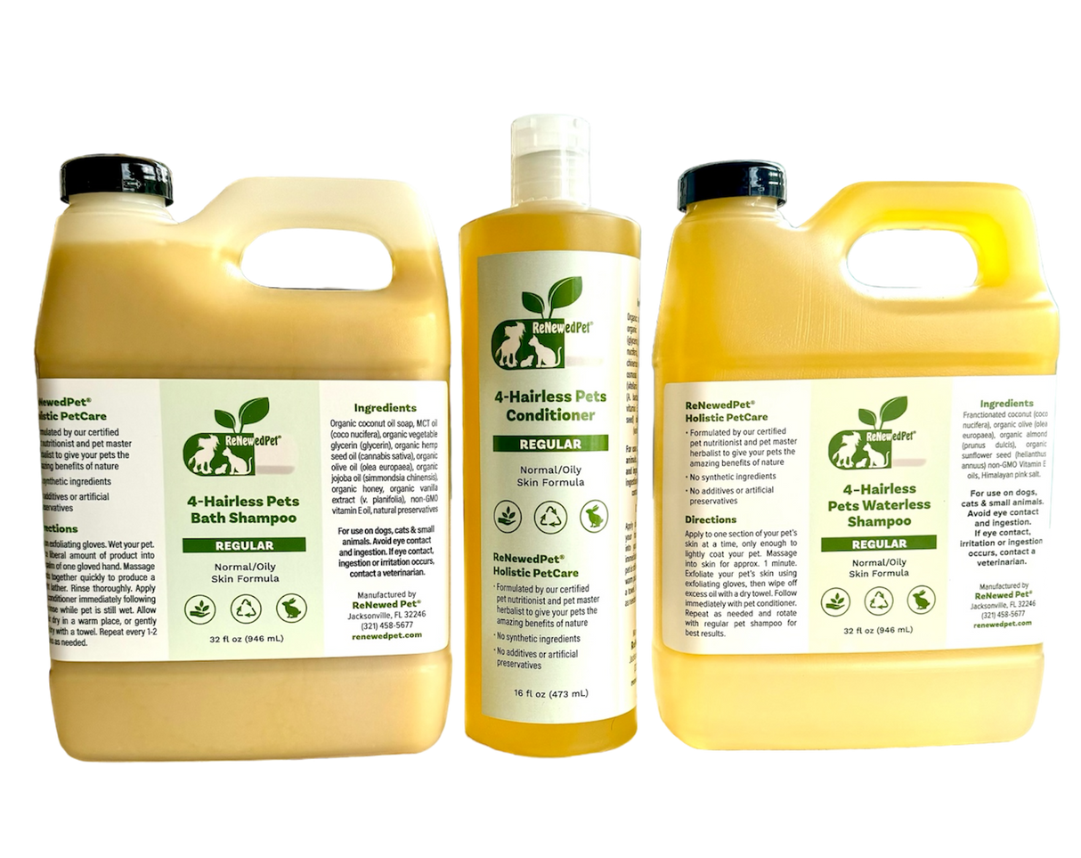 4-HAIRLESS PETS REGULAR SHAMPOO, WATERLESS SHAMPOO & CONDITIONER KIT from ReNewedPet