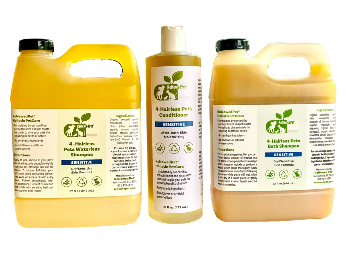 4-HAIRLESS PETS SENSITIVE SHAMPOO, WATERLESS & CONDITIONER KIT  from ReNewedPet