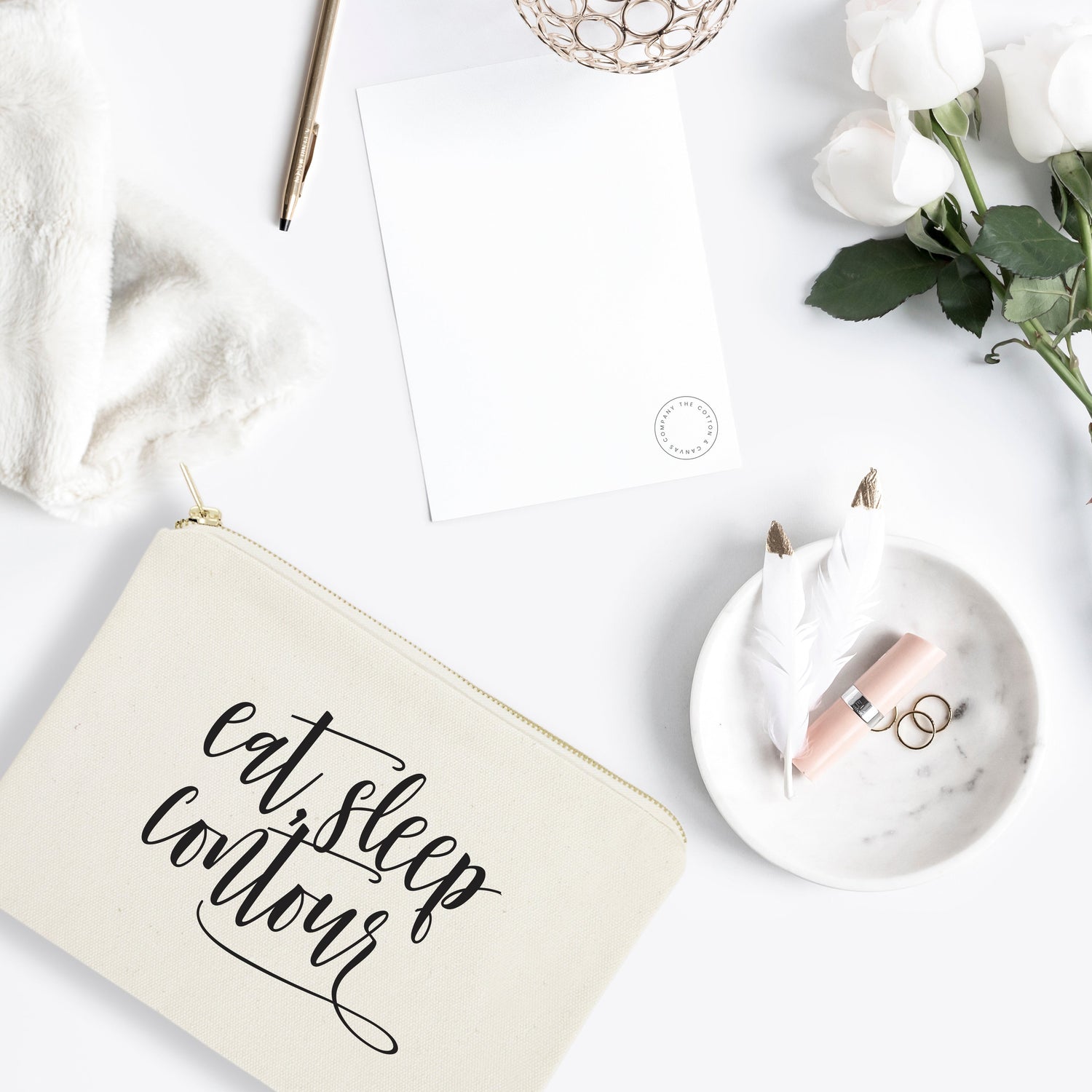 Eat, Sleep, Contour Cotton Canvas Cosmetic Bag from The Cotton & Canvas Co.