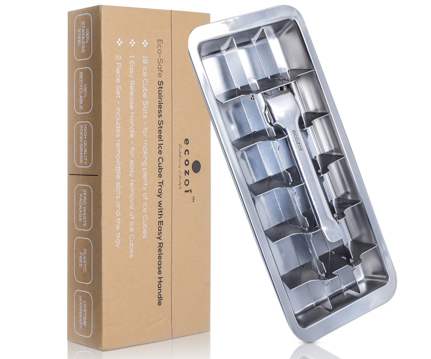 Stainless Steel Ice Cube Tray with Easy Release Handle, Vintage Design from ecozoi