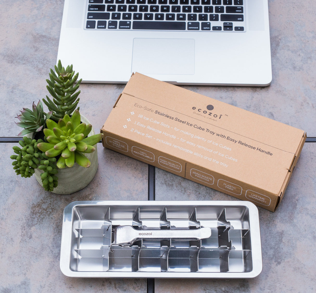 Stainless Steel Ice Cube Tray with Easy Release Handle, Vintage Design from ecozoi
