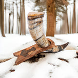 Curved Drinking Horn with Wooden Stand from Norse Tradesman