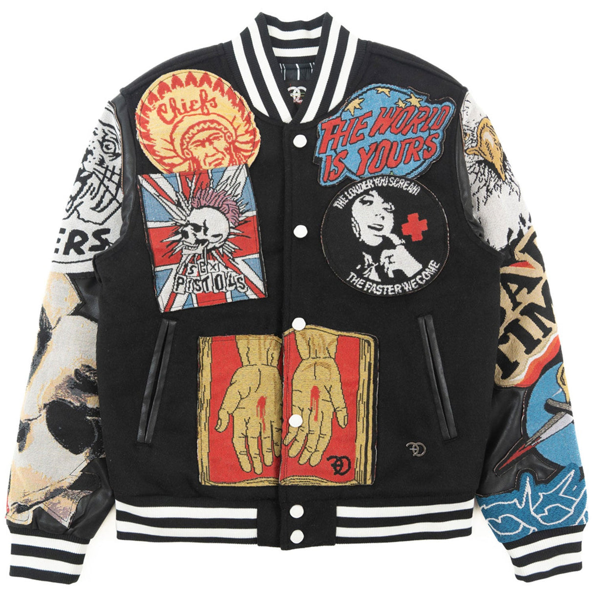 F1005 Love Scars Varsity Jacket - Black From Makobi Jeans USA
