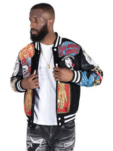 F1005 Love Scars Varsity Jacket - Black From Makobi Jeans USA